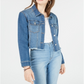 Tinseltown Junior's Cropped Raw Edged Denim Jacket Blue Size X-Small