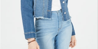 Tinseltown Junior's Cropped Raw Edged Denim Jacket Blue Size X-Small