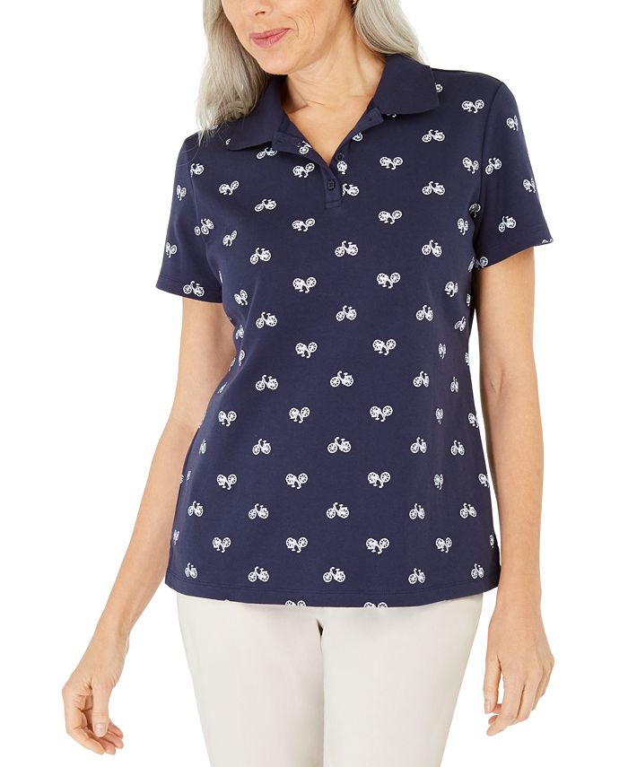 Karen Scott Women's  Bike-Print Polo Blue Size Small