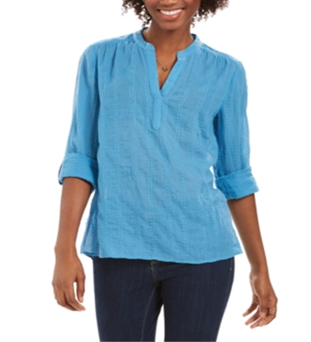 Style & Co Women's Textured V Neck Top Blue Size X-Large