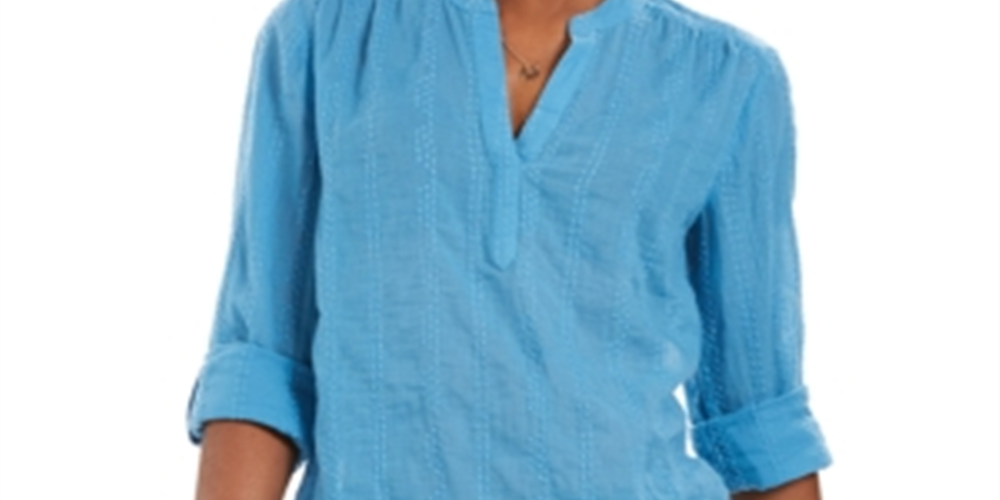 Style & Co Women's Textured V Neck Top Blue Size X-Large