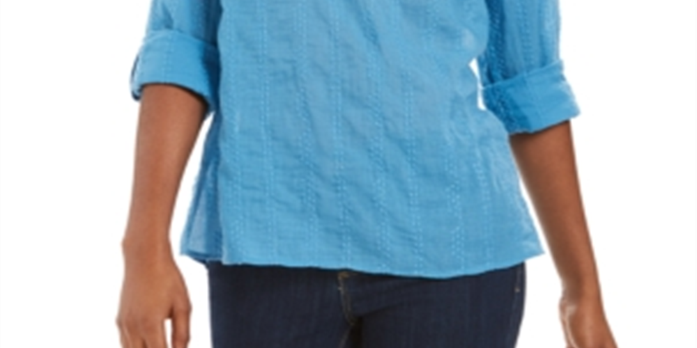 Style & Co Women's Textured V Neck Top Blue Size X-Large
