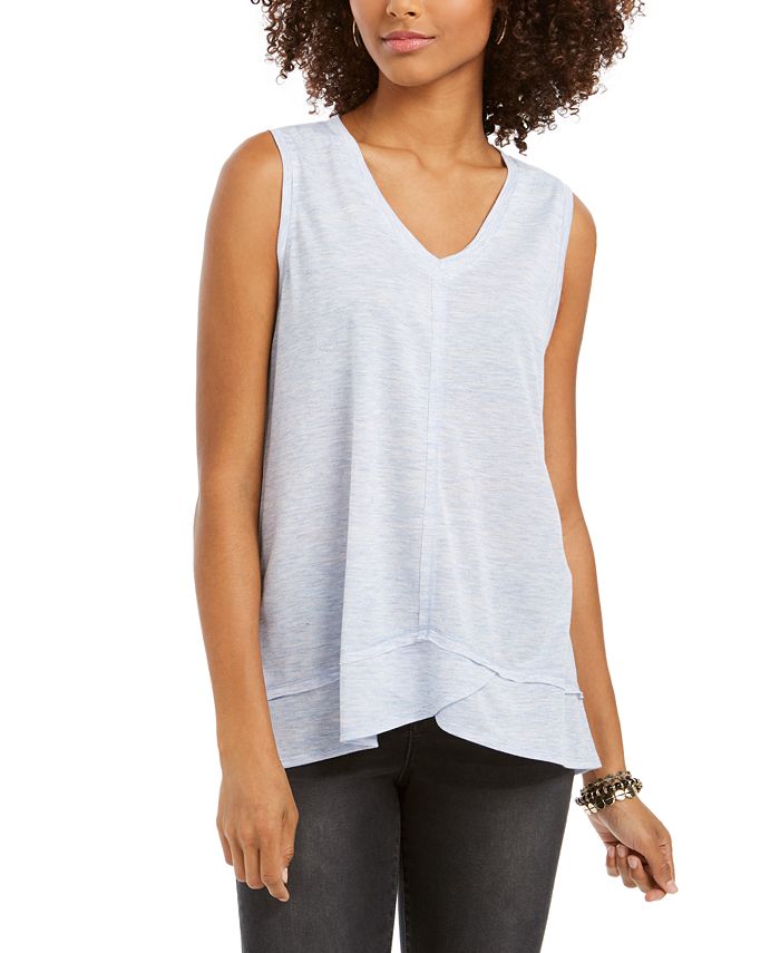 Style & Co Women's V Neck High Low Tank Top Blue Size X-Small