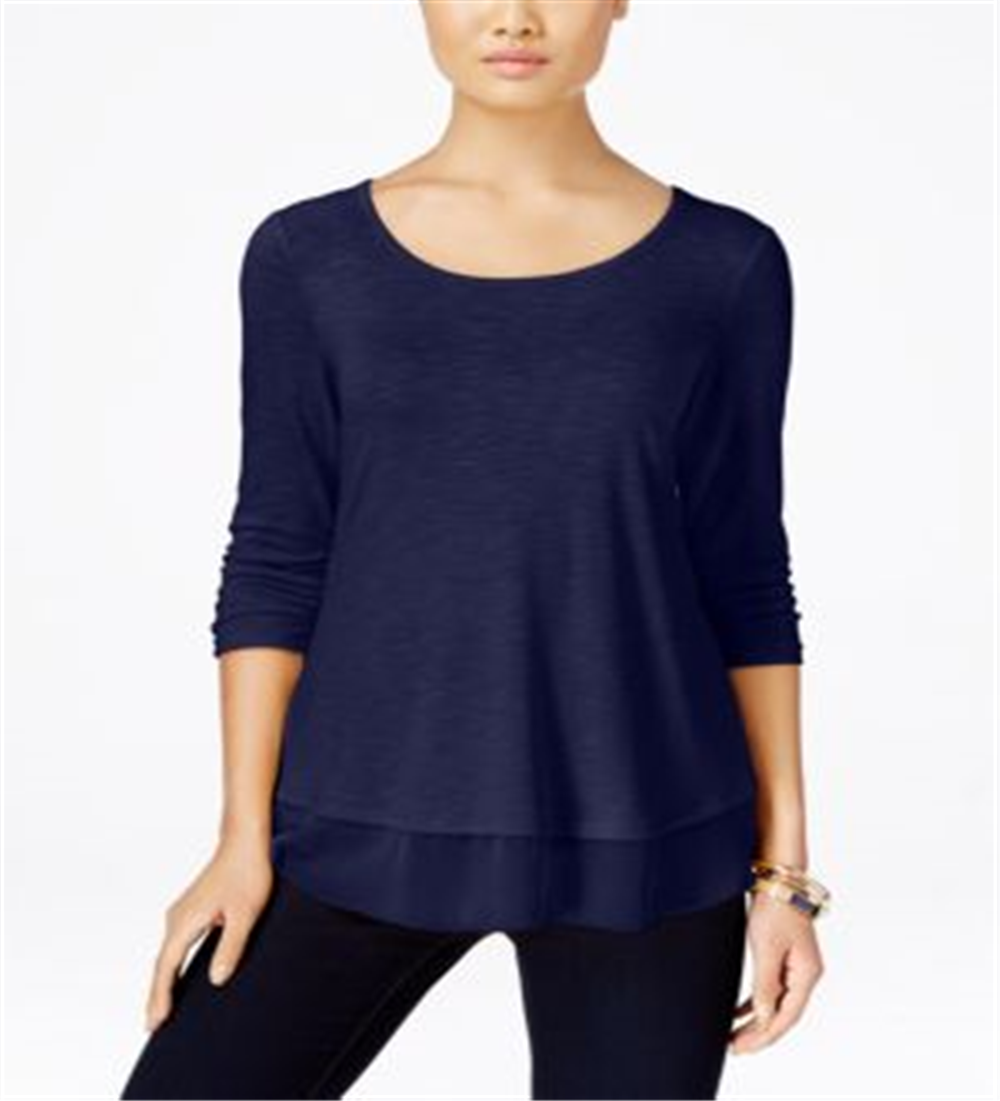 Style & Co Women's Chiffon Hem Top Blue Size Medium