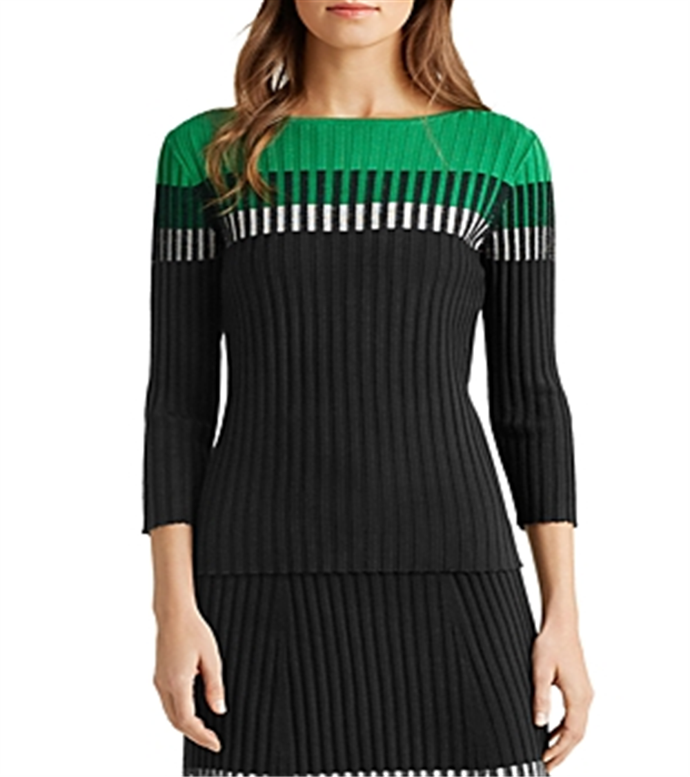 Ralph Lauren Women's Color Block Ribbed Sweater Black Size XX-Large
