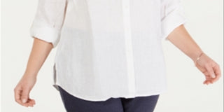 Charter Club Women's Plus Linen Utility Shirt White Size 1X
