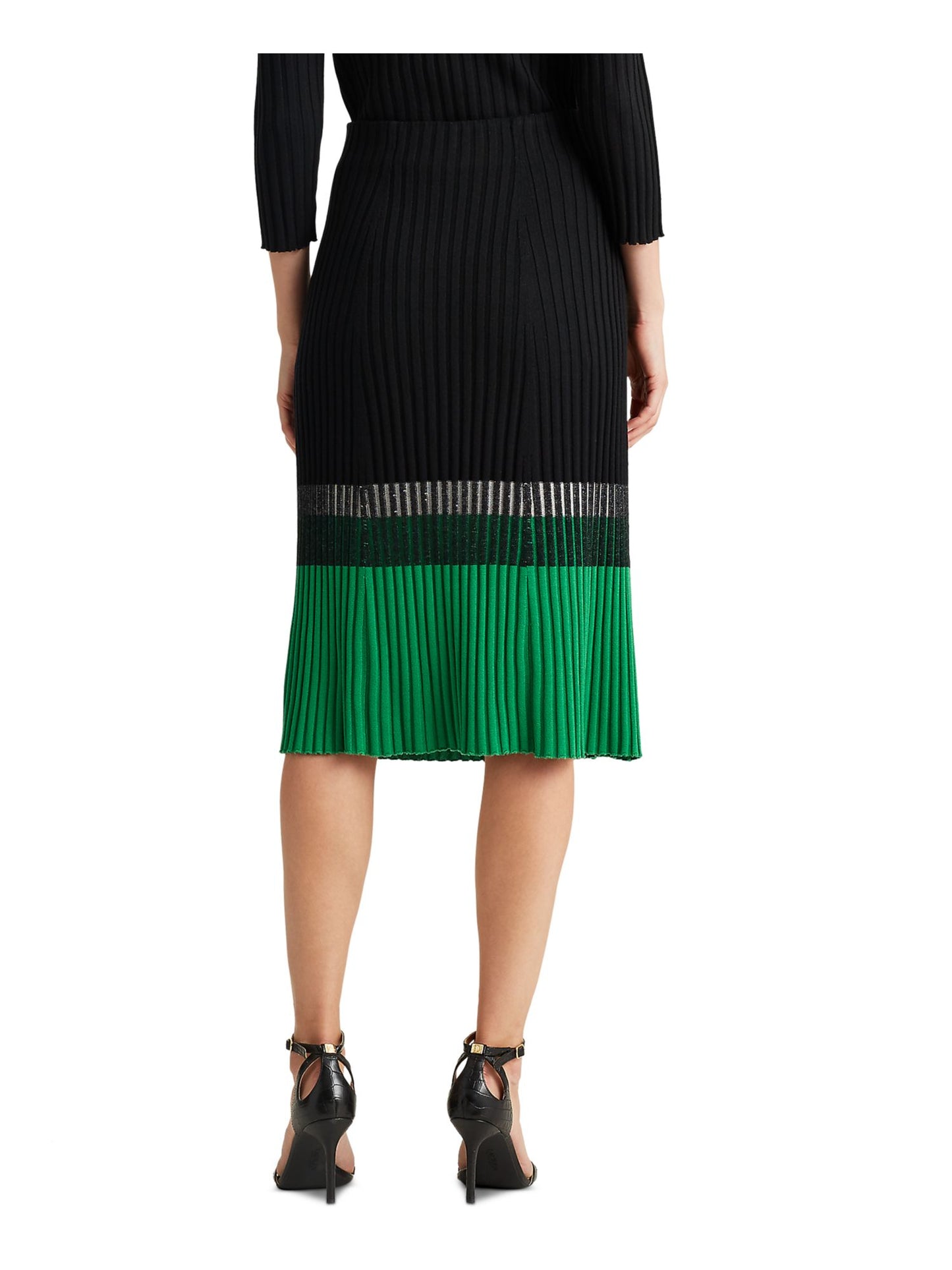 Ralph Lauren Women's Ribbed Color Block Below the Knee Wear to Work a Line Skirt Black Size XX-Large