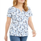 Karen Scott Women's Printed Henley Top  Blue Size XS