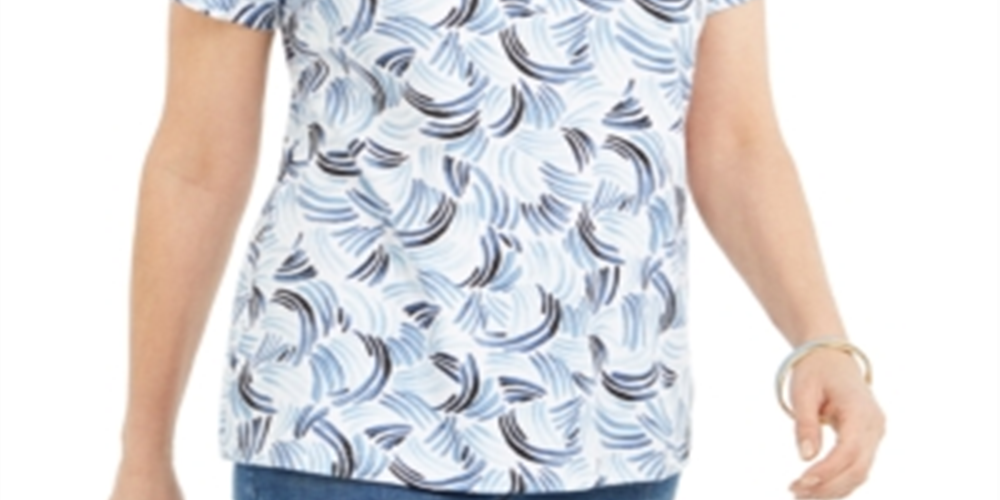 Karen Scott Women's Printed Henley Top  Blue Size XS