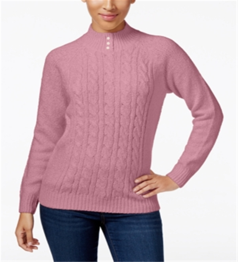 Karen Scott Women's  Button-Trim Mock-Neck Sweater Pink Size XS