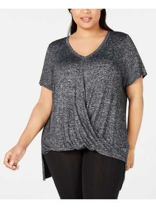 Calvin Klein Women's Plus Draped V Neck T-Shirt Gray Size 1X