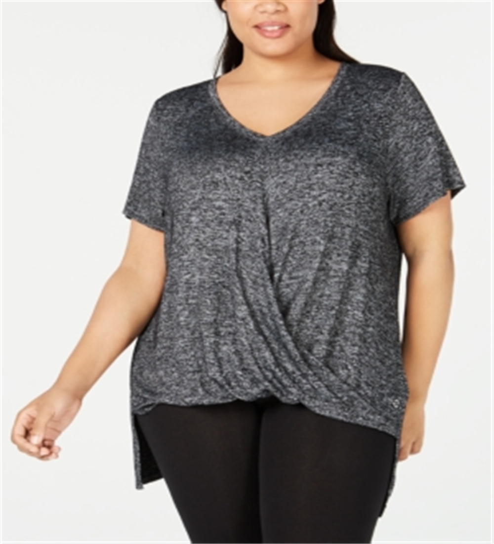 Calvin Klein Women's Plus Draped V Neck T-Shirt Gray Size 1X