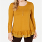 Style & Co Women's Sheer Lace Layered Long Sleeve Scoop Neck Tunic Top Yellow Size Small