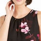 Nine West Women's Floral Printed Ruched Neck Top Black Size X-Large
