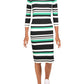 Ralph Lauren Women's Striped 3/4 Sleeve Boat Neck Below the Knee Body Con Dress Green Size Large