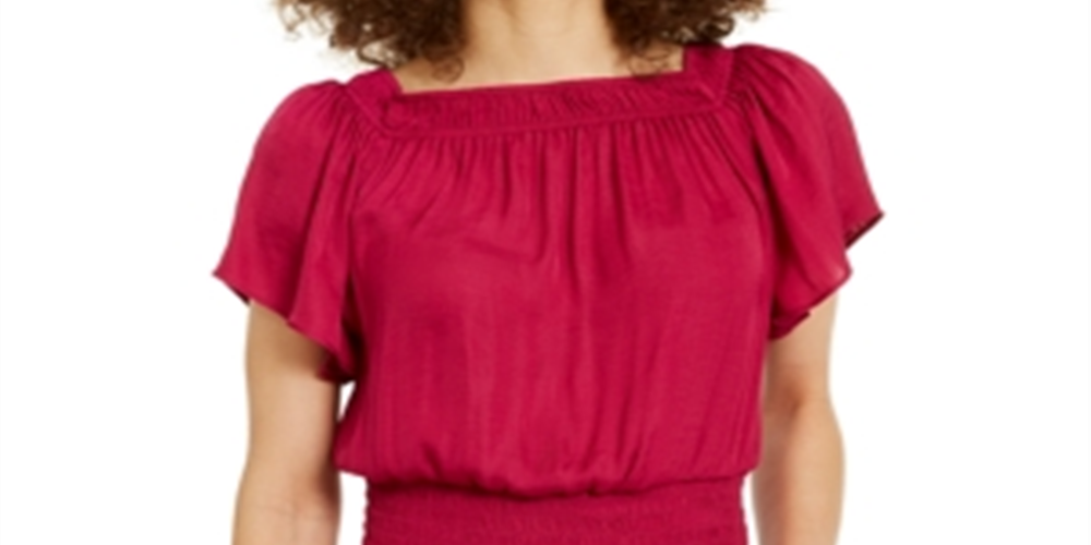 INC Women's Smocked Flutter Sleeves Top Pink Size S