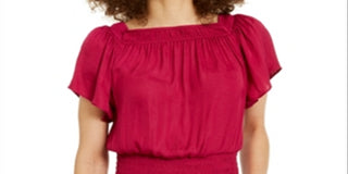 INC Women's Smocked Flutter Sleeves Top Pink Size S