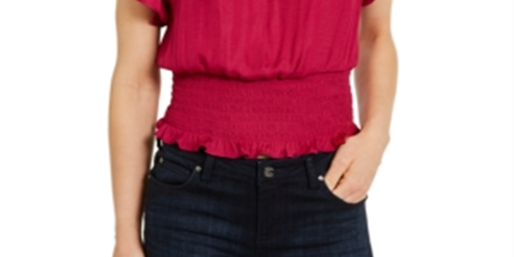 INC Women's Smocked Flutter Sleeves Top Pink Size S