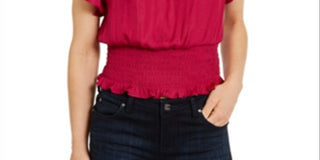 INC Women's Smocked Flutter Sleeves Top Pink Size S