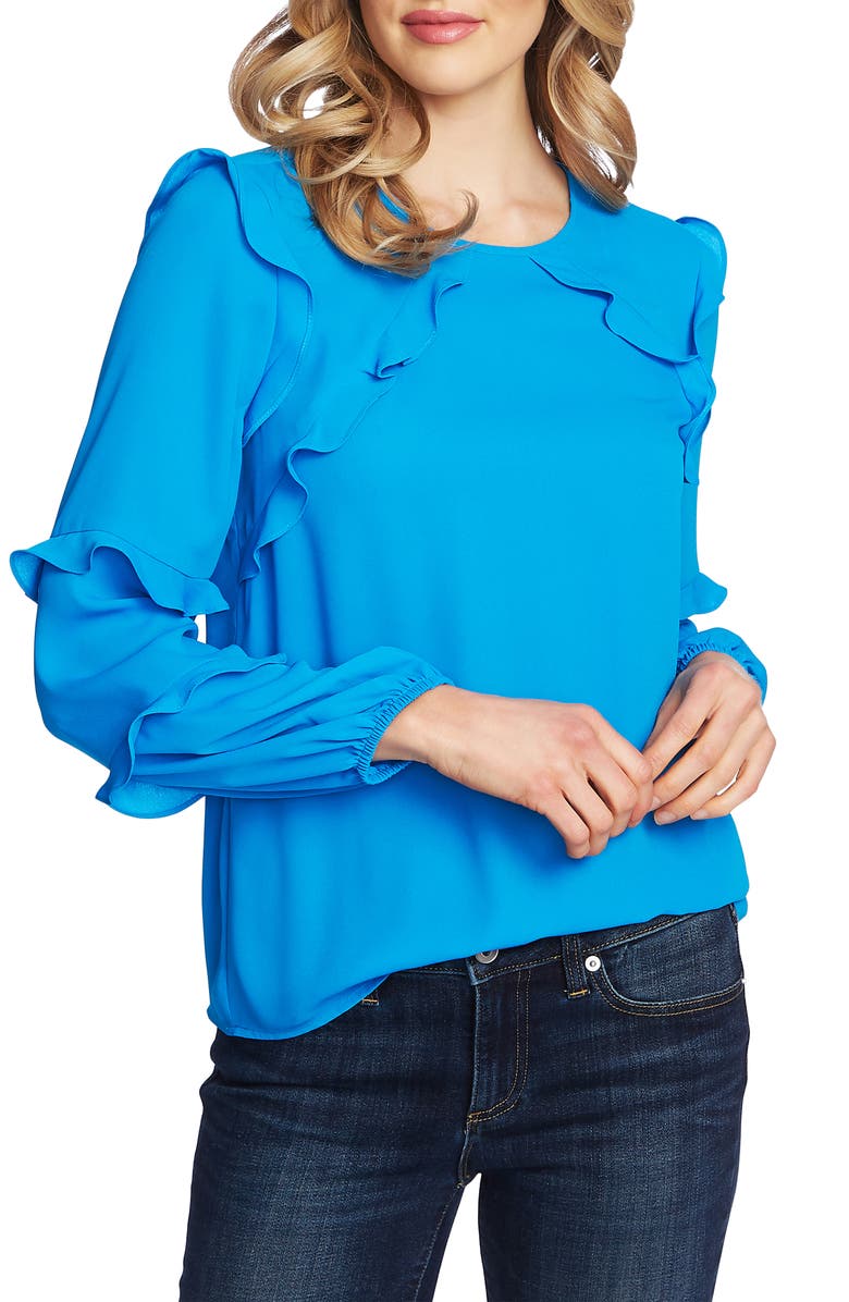 CeCe Women's Ruffled Long Sleeve Top Blue Size X-Large