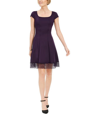 Donna Ricco Women's Lace Trim Fit & Flare Dress Purple Size 14