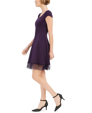 Donna Ricco Women's Lace Trim Fit & Flare Dress Purple Size 14