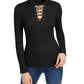 Planet Gold Juniors' Lace-up Mock-Neck Sweater Black Size X-Small