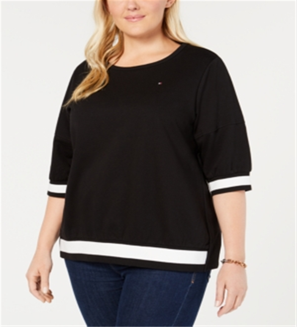 Tommy Hilfiger Women's Puff Sleeve Pullover Blouse Black Size 0X