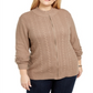 Karen Scott Women's Plus Cable Knit Cardigan Sweater Brown Size -1X