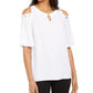 JM Collection Women's Crinkle Texture Cold Shoulder Blouse White Size S