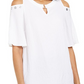 JM Collection Women's Crinkle Texture Cold Shoulder Blouse White Size S