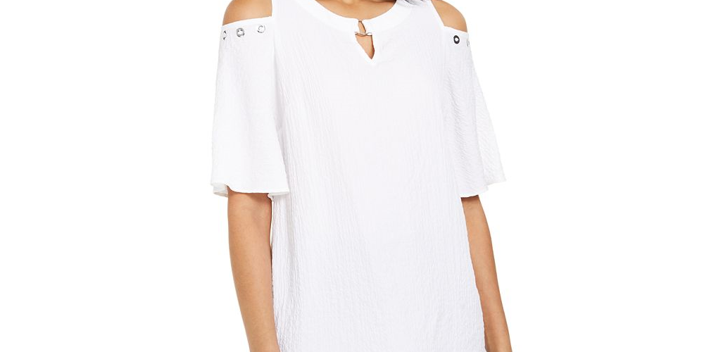 JM Collection Women's Crinkle Texture Cold Shoulder Blouse White Size S