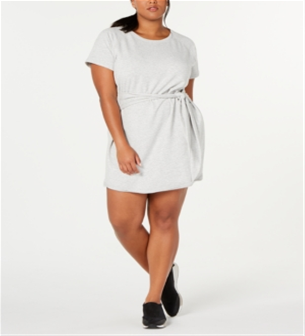 Ideology Women's Tie Front T-Shirt Dress Gray Size 1X