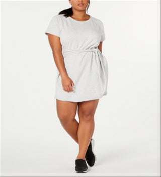 Ideology Women's Tie Front T-Shirt Dress Gray Size 1X