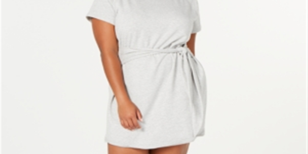 Ideology Women's Tie Front T-Shirt Dress Gray Size 1X