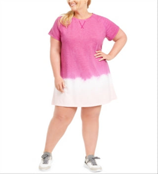 Ideology Women's Blurred Tie Dyed T-Shirt Dress Purple Size 3X