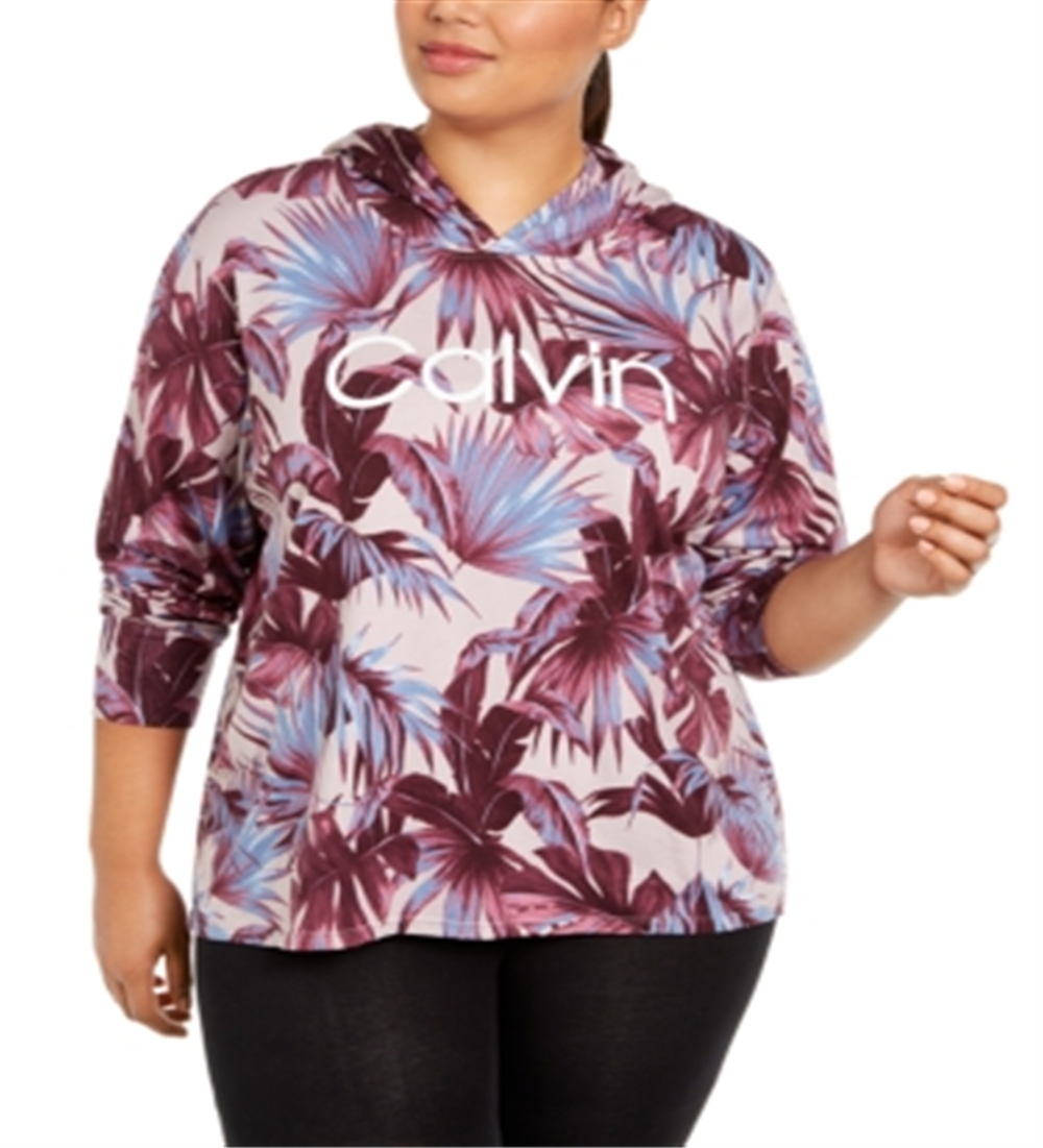Calvin Klein Women's Logo Printed Hoodie Purple Size 1X