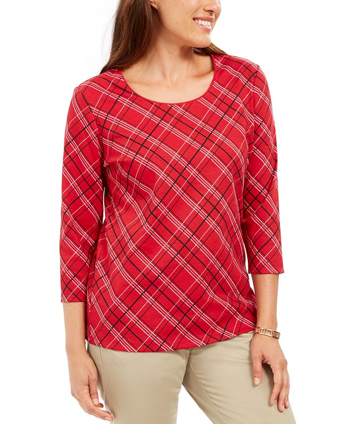 Karen Scott Women's Petite Plaid Top Red Size Petite XL