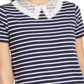 Maison Jules Women's Striped Lace Trim Pullover Top Blue Size X-Small