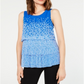 Alfani Women's Blouse Tiered Polka Dot Scoop Neck Blue Size M