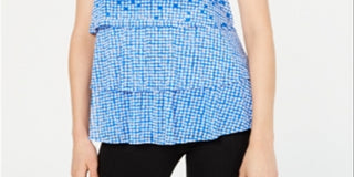 Alfani Women's Blouse Tiered Polka Dot Scoop Neck Blue Size M