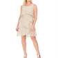 SLNY Women's Metallic Tiered Shift Dress Beige  Size 6