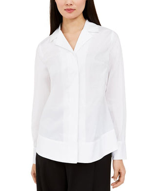 Alfani Women's Notch Collar Button Down Top White Size Medium