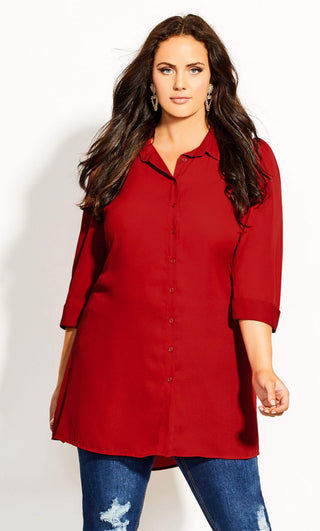 City Chic Women's Plus Button Front Tunic Shirt Red Size 22W