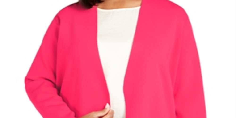 Alfani Women's  Plus Size Full Needle Sweater Coat  Pink Size 1X