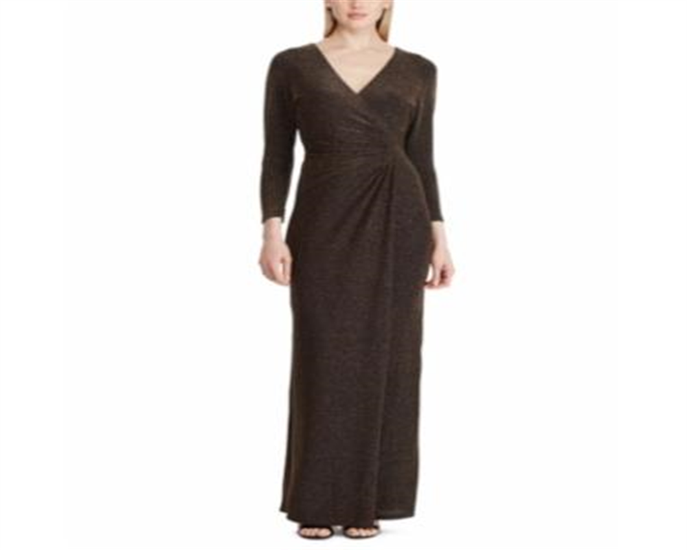 Lauren Ralph Lauren Women's Metallic Ruched Gown Dress Black Size 16
