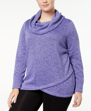 Ideology Women's Solid Long Sleeve Cowl Neck Trapeze Sweater Purple Size 2X