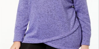 Ideology Women's Solid Long Sleeve Cowl Neck Trapeze Sweater Purple Size 2X