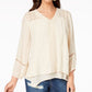 Style & Co Women's Lace Yoke Handkerchief Hem Top Beige Size Medium