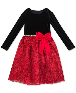 Rare Editions Big Girl's Embellished Velvet Bow Dress Black Size 12
